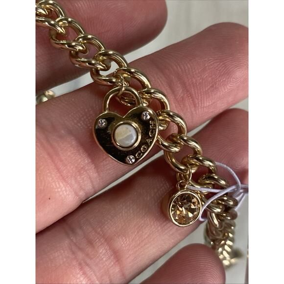 Brand New Coach Pearl Heart Padlock Charm Toggle Bracelet Price Tag $148 - Picture 6 of 9